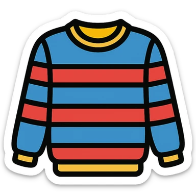 sweater with blue and red horizontal stripes, clean icon style sticker