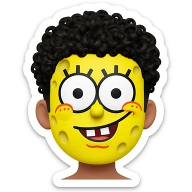 Make a brown boy with black curly hair have a SpongeBob face paint sticker