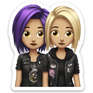 two emo girls with punk clothes, beautiful, aesthetic  sticker