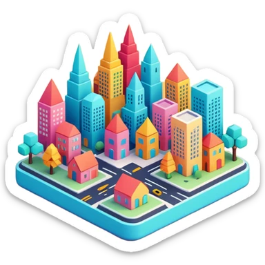 3d cute simple minimalist city sticker