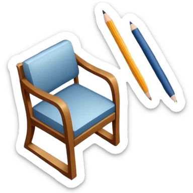 Icon for Furniture Design: a design process showing a sketch of a furniture piece, tools like a ruler and pencil, fabric swatches, and a 3D model of the piece being developed. The icon should represent the stages of furniture design and craftsmanship. Transparent background. sticker