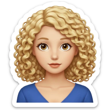 Mujer rubia, pelo rizado hasta los hombros, Raya del pelo al lado, Ojos almendrados sticker