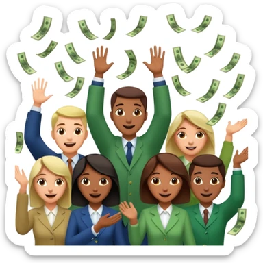 money falling onto a group of people sticker