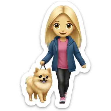 Blonde girl walking tiny pomeranian under the rain sticker