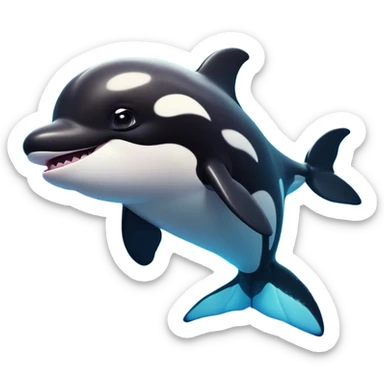 Cinematic Comical orca Portrait Emoji, Head tilted dramatically with an exaggeratedly shocked expression, featuring a sleek black-and-white body with wide, comically expressive eyes full of playful disbelief and animated flippers, Simplified yet hilariously expressive features, highly detailed, glowing with a slightly sassy oceanic glow, high shine, dramatic yet playful, stylized with an air of cheeky marine mischief, soft glowing outline, capturing the essence of a meme-worthy orca that looks ready to make waves with its hilariously dramatic antics! sticker