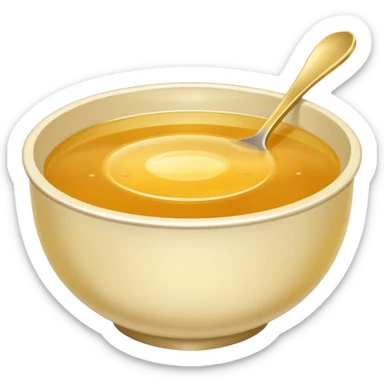 a bowl of golden broth, minimal, smooth, no spoon, simple, clear sticker