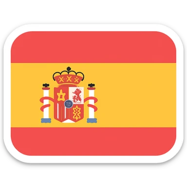 Add the Spanish coat of arms in the center of the flag, modern colors, clean design, vector style with bright and clear color usage. sticker