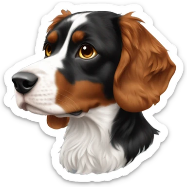 Tri color french Brittany with black coat. Wavy. More black. Less white sticker