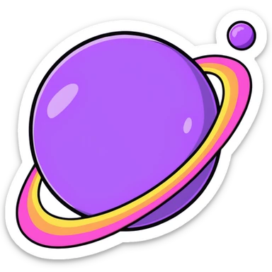 purple planet with colorful rainbow rings surrounding it sticker