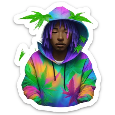 Hemp leaves Multicoloured neon person smoking wearing hoodie dancing hip hop bucket hat tropical Skater fashion aesthetic baggy clothes graphic t shirt 420 sticker