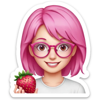 Pink strawberry girl with pink glasses sticker