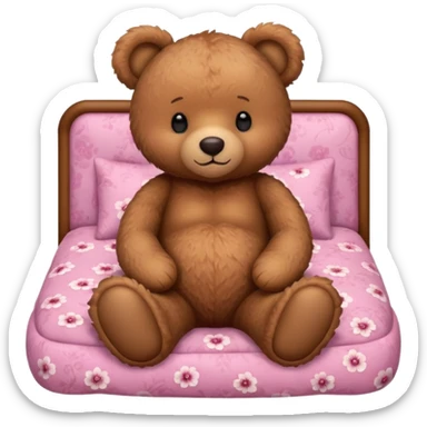 Brown Teddy bear in pink bed sticker