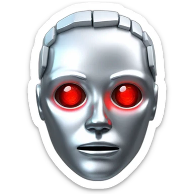 3d glitch chrome human android head, red lazer eyes with letter B on the face, 3d, portrait sticker