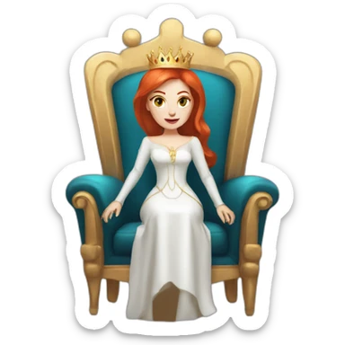 white skin redhead queen with straight hair wearing white gloves on her throne sticker