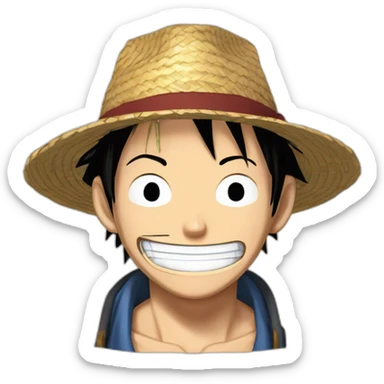 Luffy with his straw hat and his scar at the bottom of the right eye smiling with closed eyes in the Eiichirō Oda’s style sticker