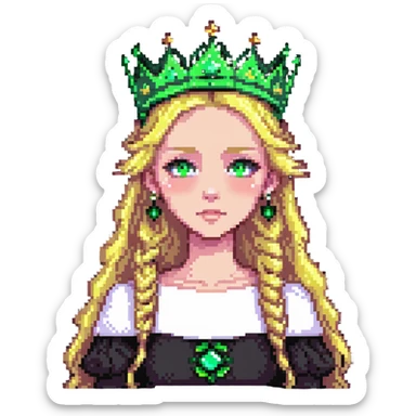 beautiful princess with blonde hair and striking green eyes wearing a crown sticker
