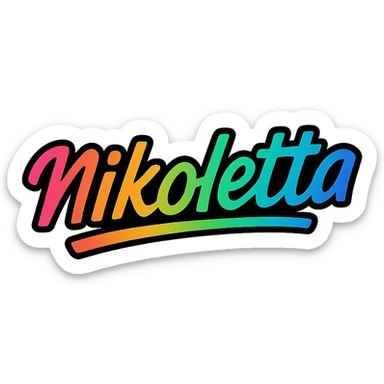 Nikoletta name in modern colorful gradient font with dark outline, dynamic slanted or partial underline, transparent background, in the style of reference patterns sticker