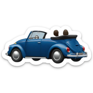 dark blue volkswagen coccinelle convertible with female dark hair driver sticker