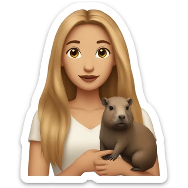 a woman with  long hair and just a black eyeliner with a little capybara puppett on his hand sticker