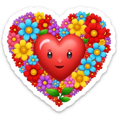 a red heart write capital A and capital D next tp capital A the heart throw a lots of colored flower from its center sticker