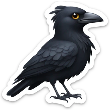 A corvid wearing a bow sticker