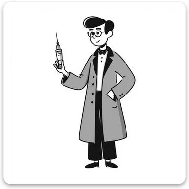 A caring looking victorian doctor holding a vaccination sticker