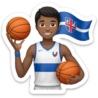 light black skin guy black hair in one hand basketball ball and in othe slovenian flag sticker