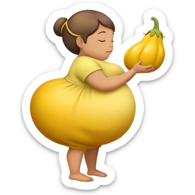 pregnant person with a yellow eggplant attached, bowing person in profile sticker