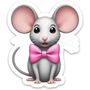 Mouse with a pink bow and yellow heart sticker