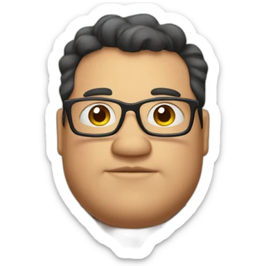 A fat man with glasses, a square face, and a plaid shirt sticker