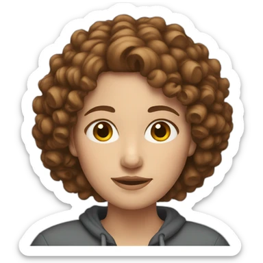 white woman with short brown curly hair sticker
