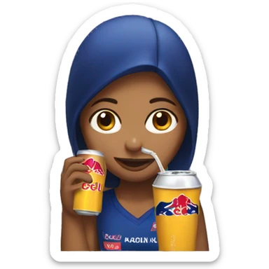Girl drinking a redbull sticker
