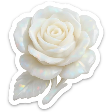 white Opal crystal rose flower, remove background sticker