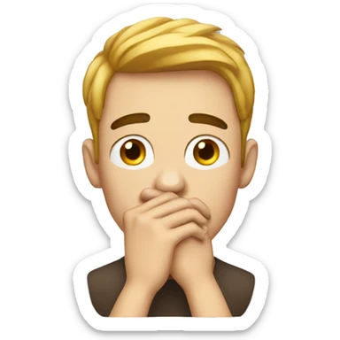 man, anxious, hands over mouth sticker