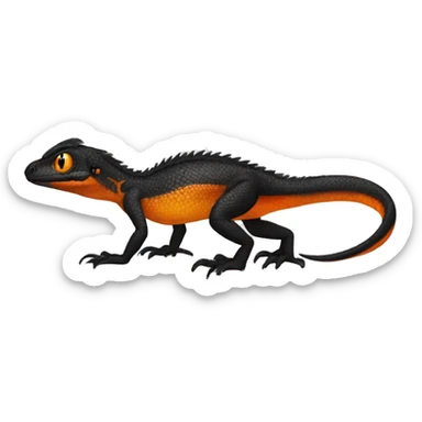 Black Shiny Lizard-Reptile-Raptor-Fakémon with Orange belly Full Body sticker