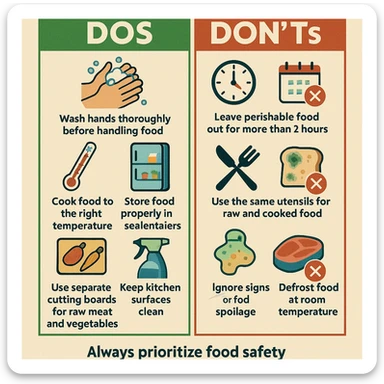make a detail poster with title of "food safety dos and dont" sticker