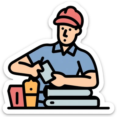 service man fixing equipment sticker