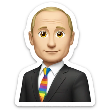 Vladimir Putin holding an LGBTQA+ flag sticker