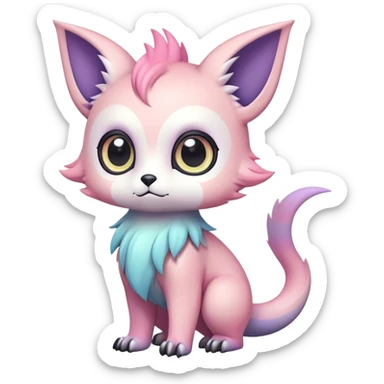 Adorable colorful chibi pastel edgy fantasy animal hybrid Fakemon full body, big Eyes sticker