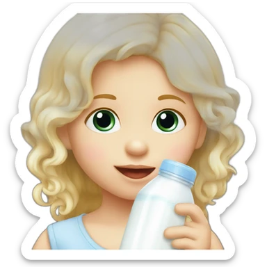 White blonde baby girl drinking milk from  bottle sticker