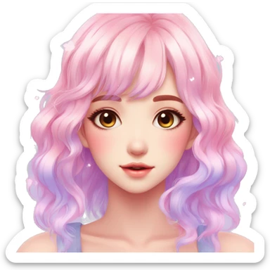 Gorgeous Beautiful Blushing Petite Colorful-Shiny-Pastel-Fairy-Anime-Girl with beautiful gradient pastel hair aesthetic with white border sticker