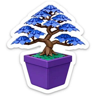 Bonsai Lego hair-fine-leaf group crimson azalea purple and cream blue forest planting in origami style pot  sticker