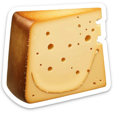 firm thick wedge of cantal cheese, pale yellow interior, rough natural beige-brown rind, dense slightly crumbly texture, clean slice, subtle aging marks, soft lighting, emoji scale sticker