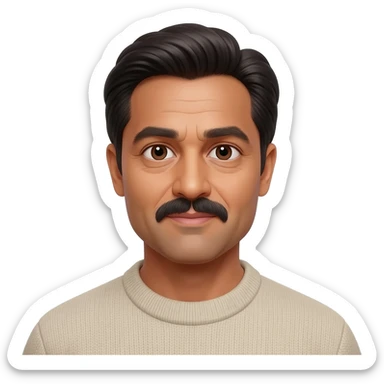middle aged male indian primary school teacher without a moustache wearing a thick plain roller-neck jumper looks like brad pitt sticker