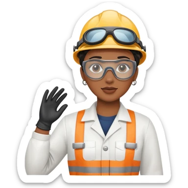 Black gender neutral factory worker in work uniform with gloves and safety goggles sticker