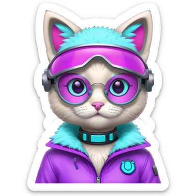 cute cyberpunk cat, neon visor glasses, tech jacket, glowing collar, purple and cyan neon accents, 3D cartoon, mobile game icon style, clean background, no text, no watermark
 sticker