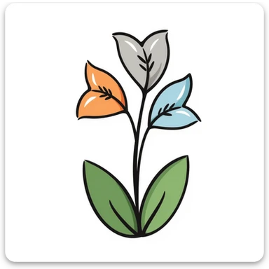 A trillium flower with three petals in orange, gray, and blue colors sticker