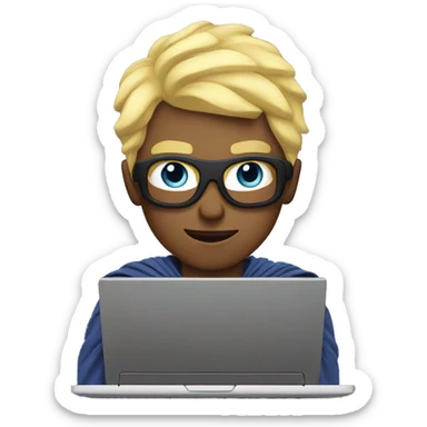 superhero man at the laptop with blonde hair  sticker