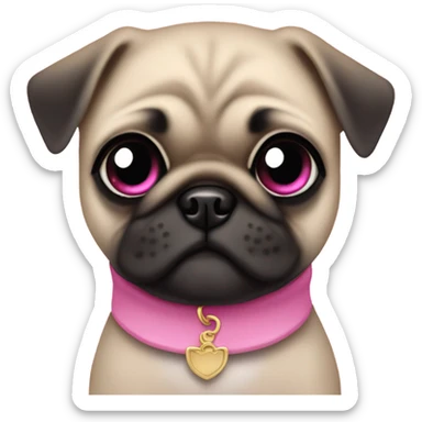 Baby pug with big pink
 eyes and pink collar
 sticker