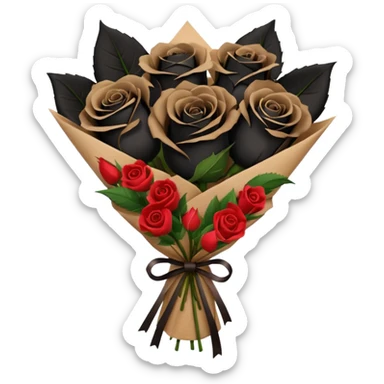 boquet of black roses in a paper package sticker